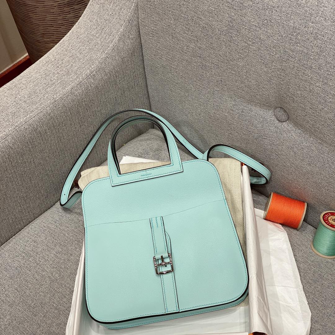 Hermes Mini Halzan 22 Handbag Shoulder Bag In Sky Blue Swift Leather